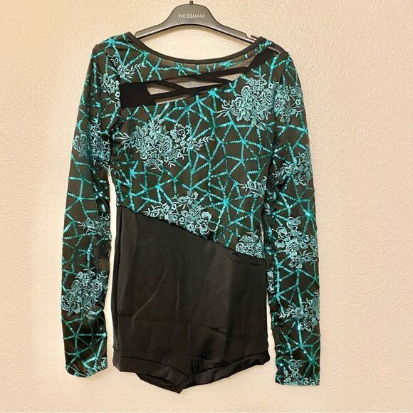 WEISSMAN Dance Costume jazz Aqua blue teal sequin Ready For It 12341 child LC - Picture 2 of 8